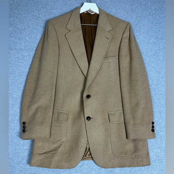 VTG 80s Barrister Collection Blazer Mens 40 Camel Tan 100% Camelhair Sport Coat - Picture 1 of 16